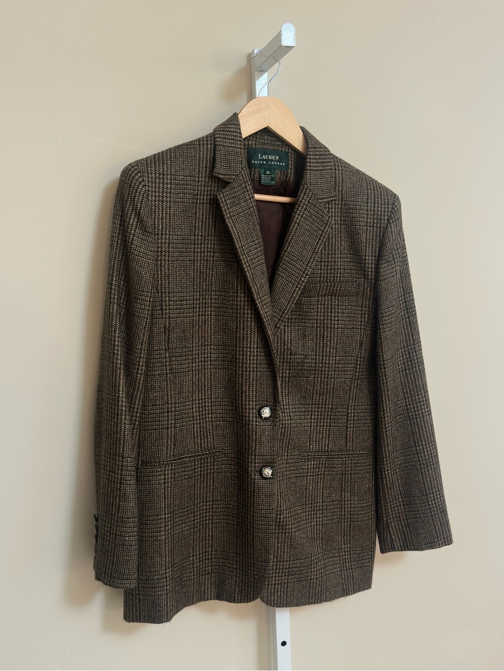 90’s Lauren Ralph Lauren Size 10 Brown Plaid Wool Alpaca Blazer Equestrian Acad
